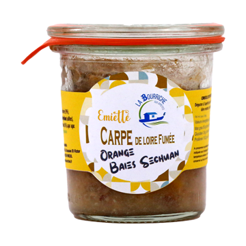 Émietté carpe de Loire fumée, orange, baies sechuan 100g